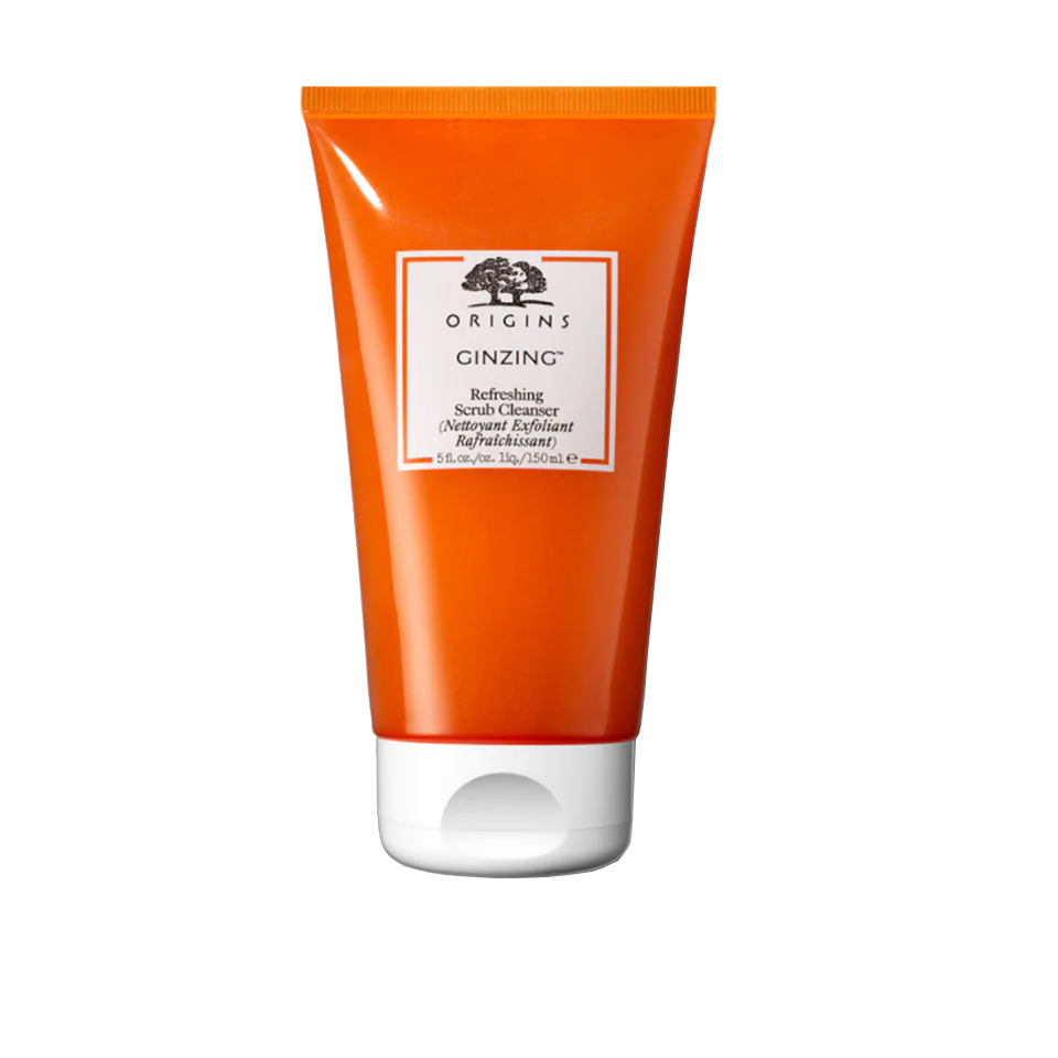 Origins GinZing Refreshing Scrub Cleanser 150ml, slim orange squeeze tube with orange cap