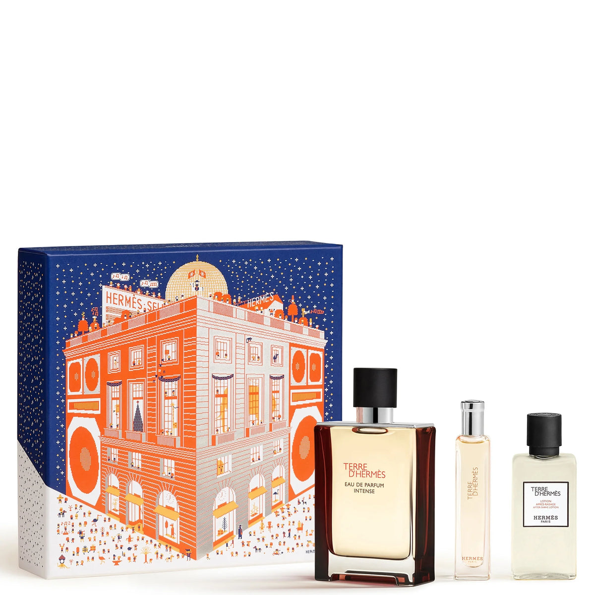 Hermès Terre d'Hermès Eau de Parfum Intense 100ml Gift Set, orange-toned glass bottle with brown cap and Hermès Terre d'Hermès branding
