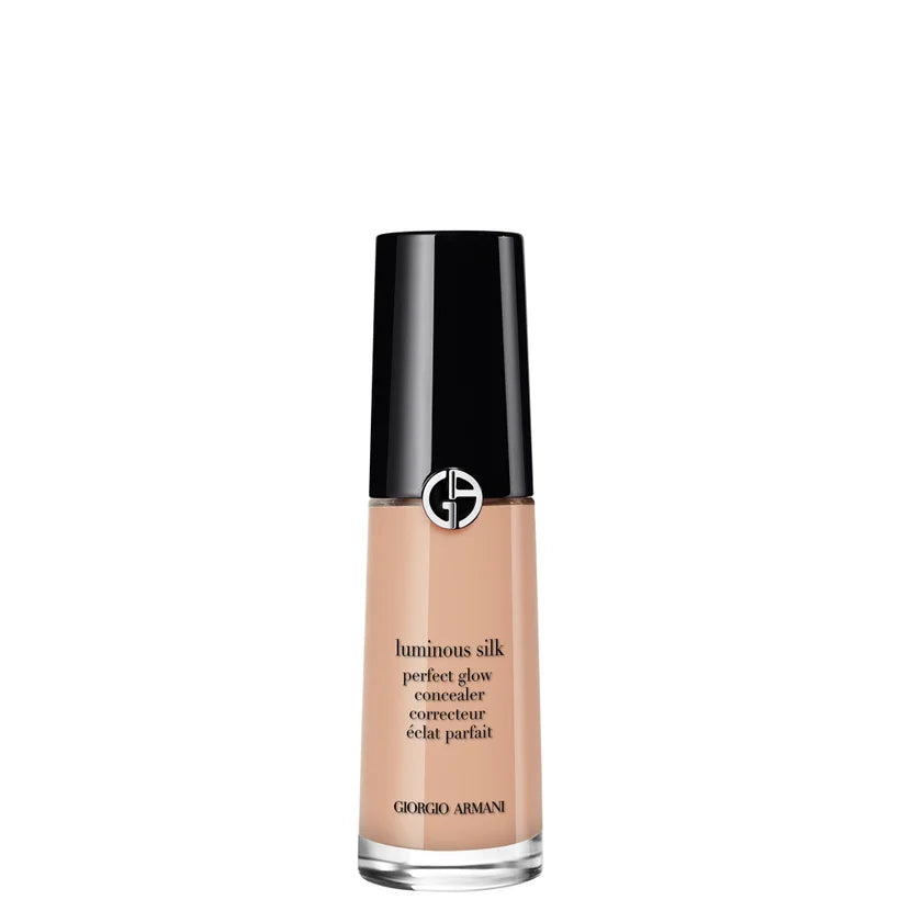 Armani Luminous Silk Concealer Shade 5.25 cylindrical concealer packaging with matte black lid and doe-foot applicator