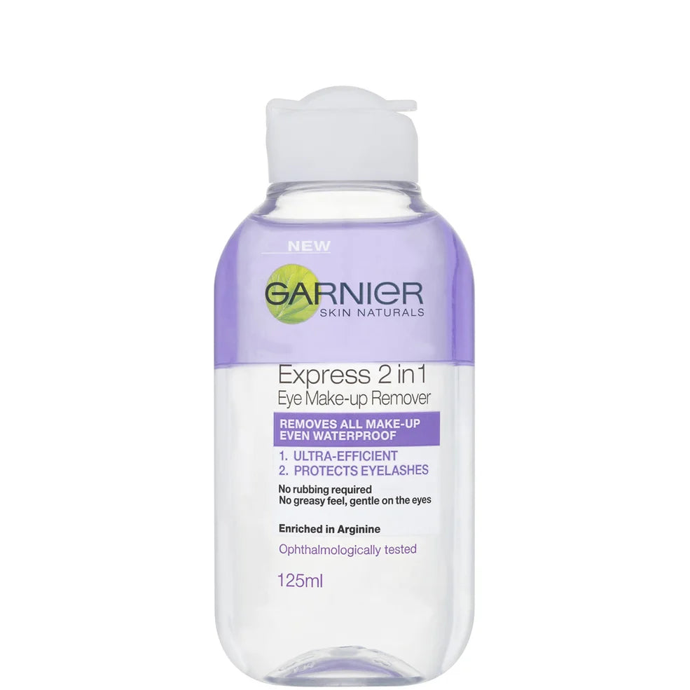 Garnier Skin Naturals 2-in-1 Eye Make-Up Remover (125ml), gentle remover for waterproof and sensitive eye makeup.
