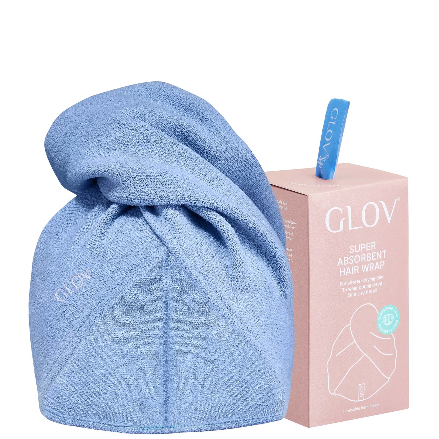 GLOV blue ultra absorbent hair towel wrap twisted design
