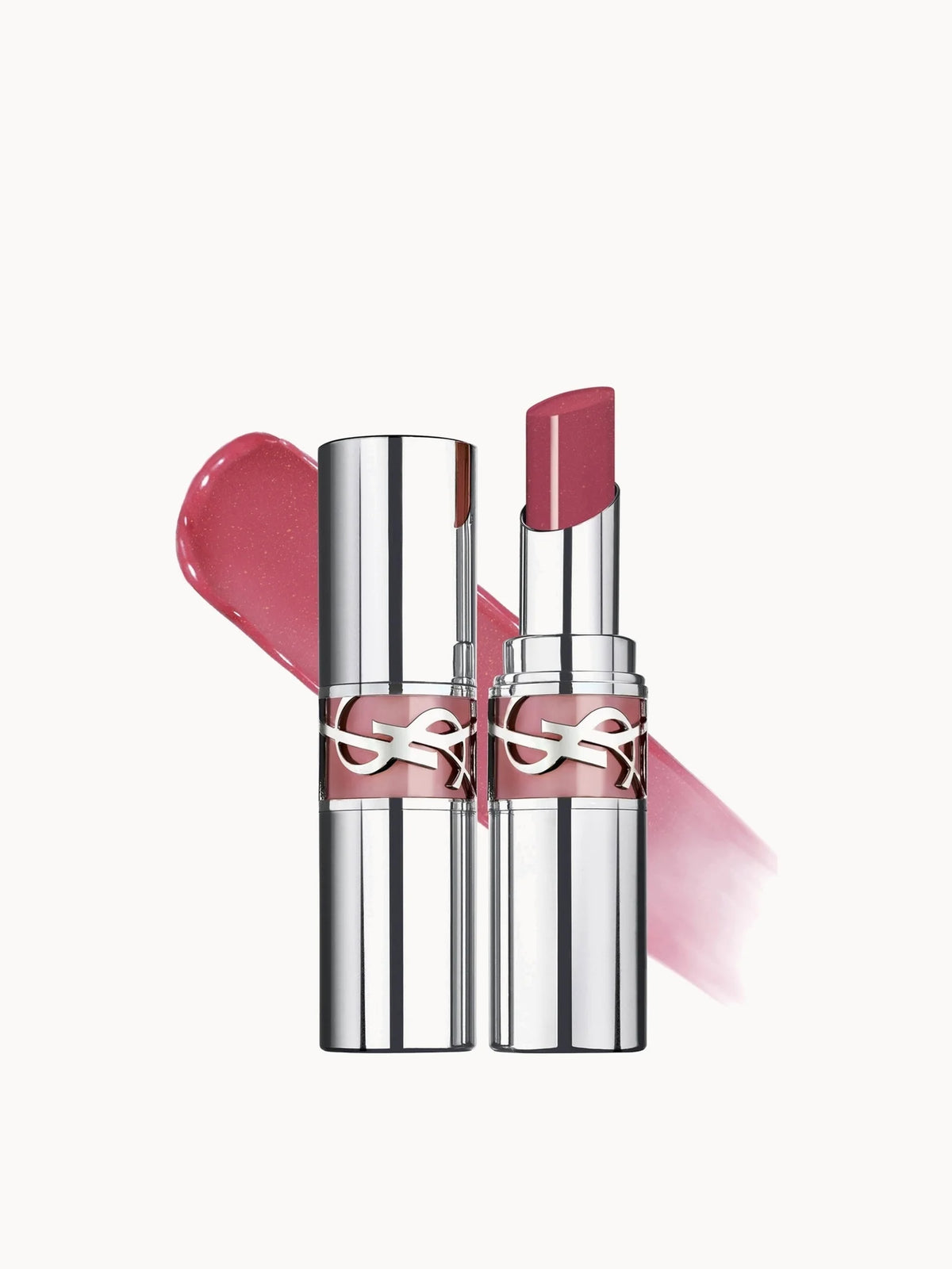 Yves Saint Laurent Loveshine High-Shine Caring Lipstick 210 Passion Red, gold bullet-shaped lipstick case with black cap and YSL cassandre logo