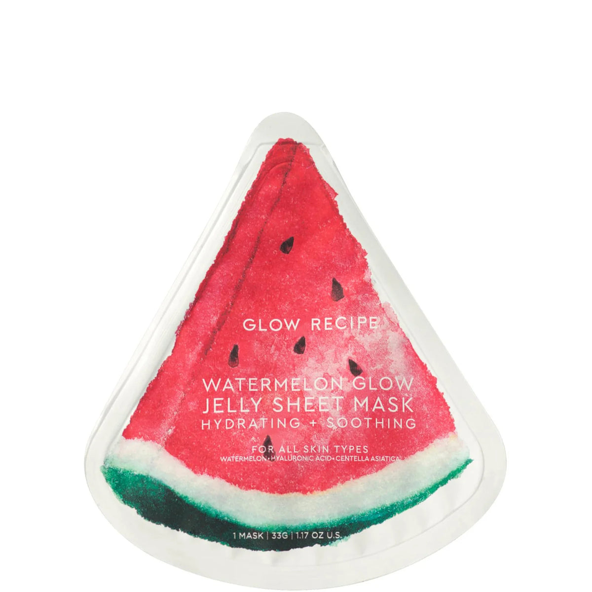 Glow Recipe Watermelon Glow Jelly Sheet Mask, single-use sheet mask sachet with watermelon-themed branding