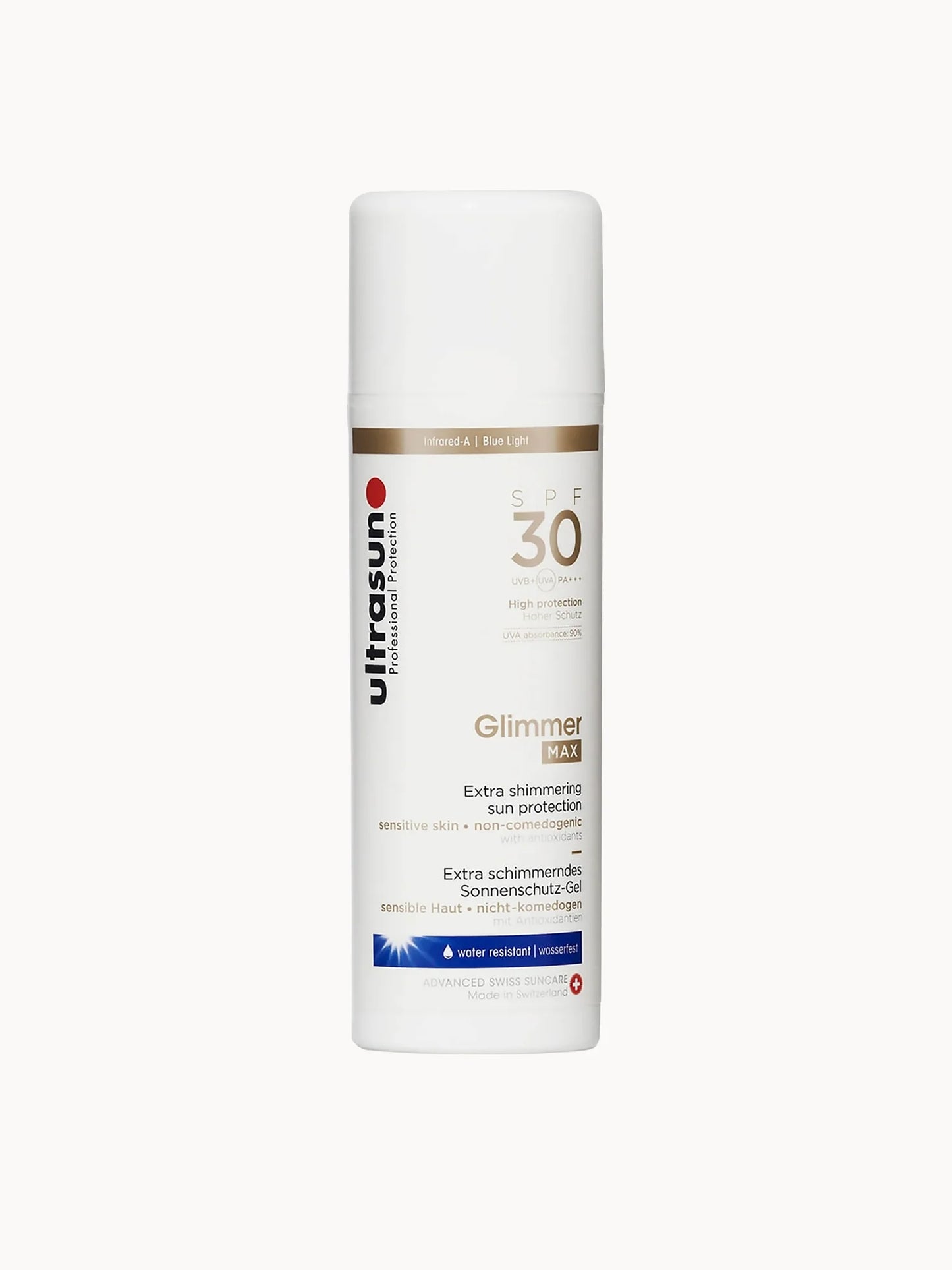 Ultrasun SPF30 Glimmer Max 150ml sun protection bottle