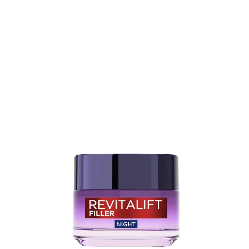 L'Oréal Paris Revitalift Filler Hyaluronic Acid Anti-Ageing Night Cream 50ml purple jar with silver lid