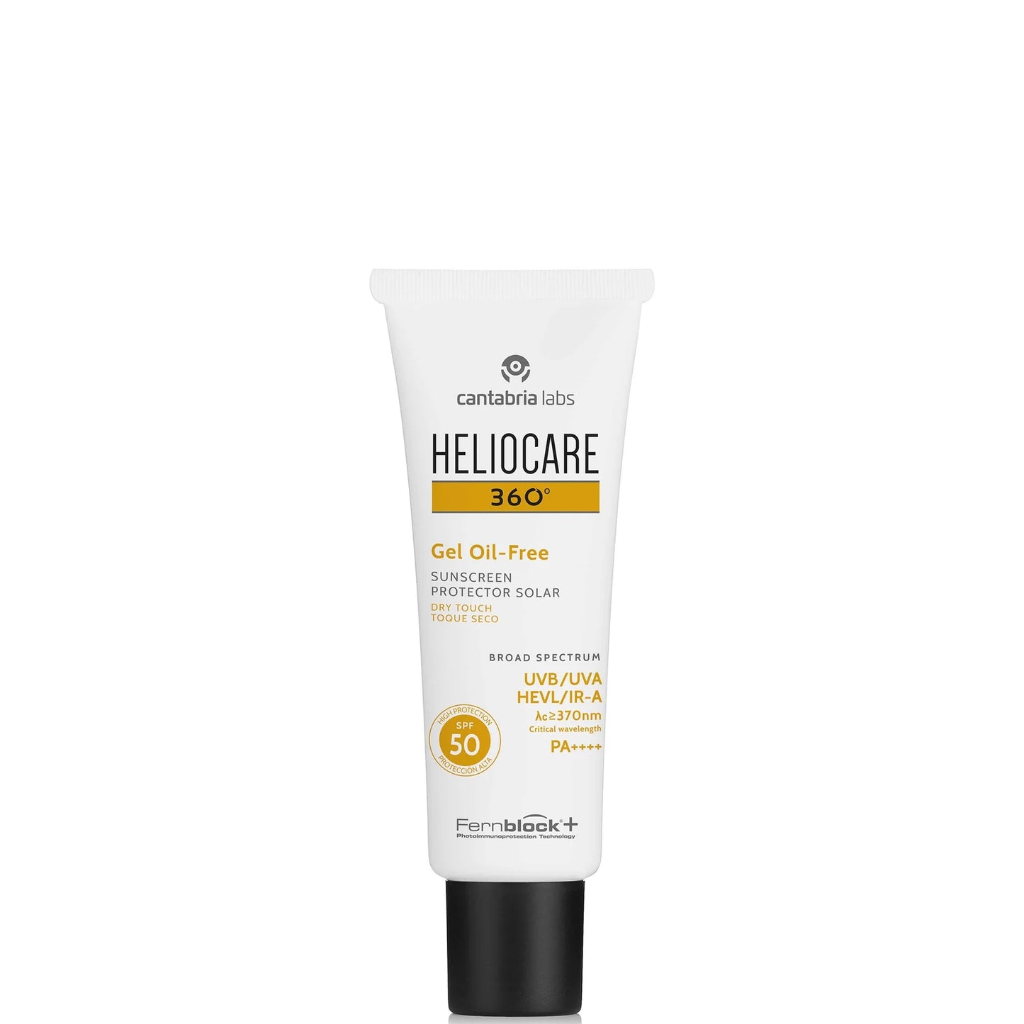 Heliocare 360° Oil-Free Gel Sunscreen Protector Original SPF 50 50ml – Lightweight oil-free sunscreen gel in white and orange tube for daily protection.