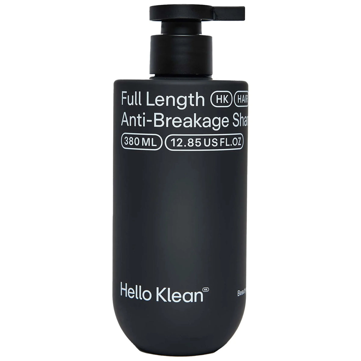 HELLO KLEAN Full Length Anti-Breakage Hard Water Shampoo 380ml, black bottle with white text and pump dispenser