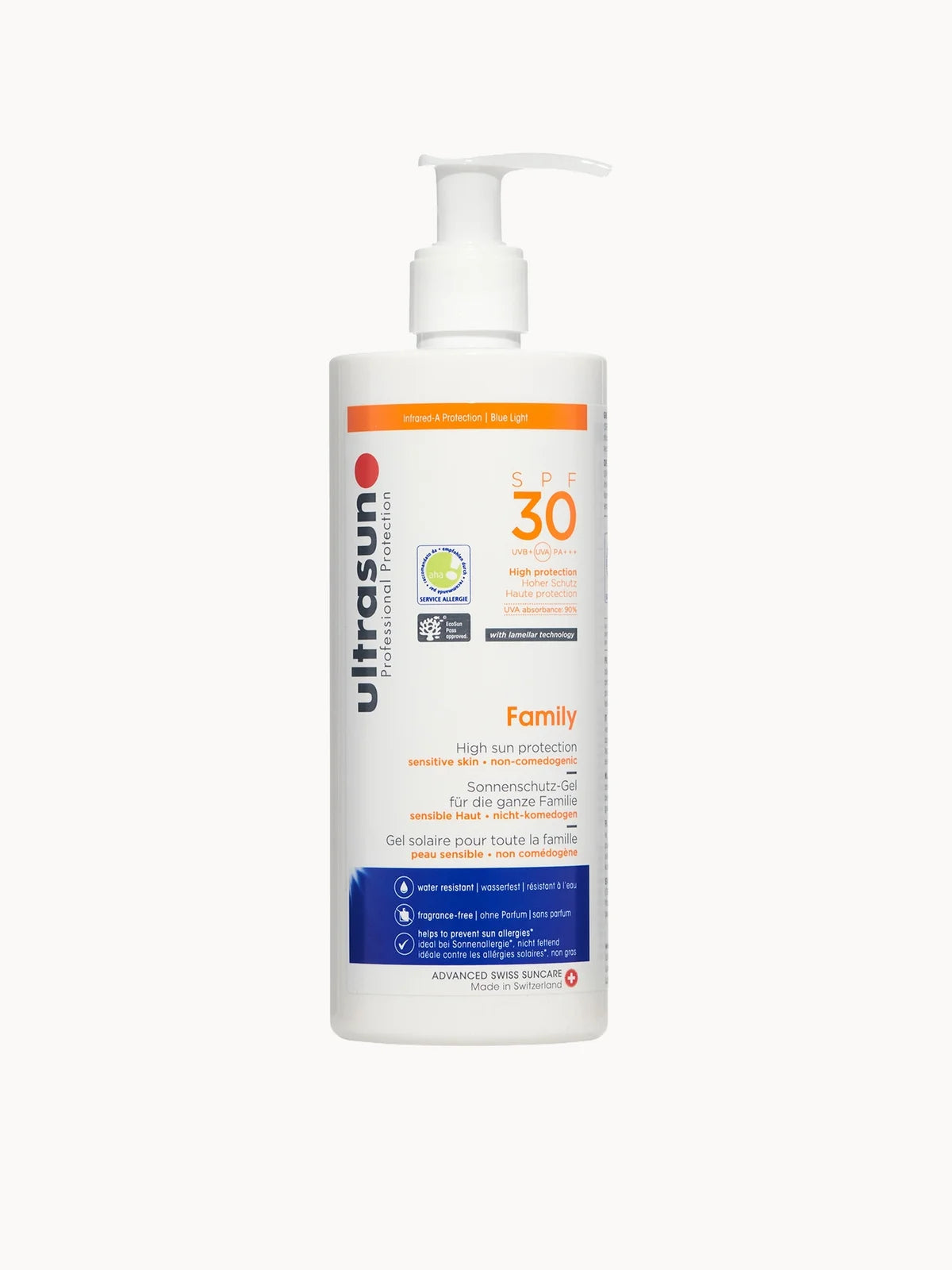 Ultrasun SPF30 Family Sun Lotion 400ml, large white pump bottle