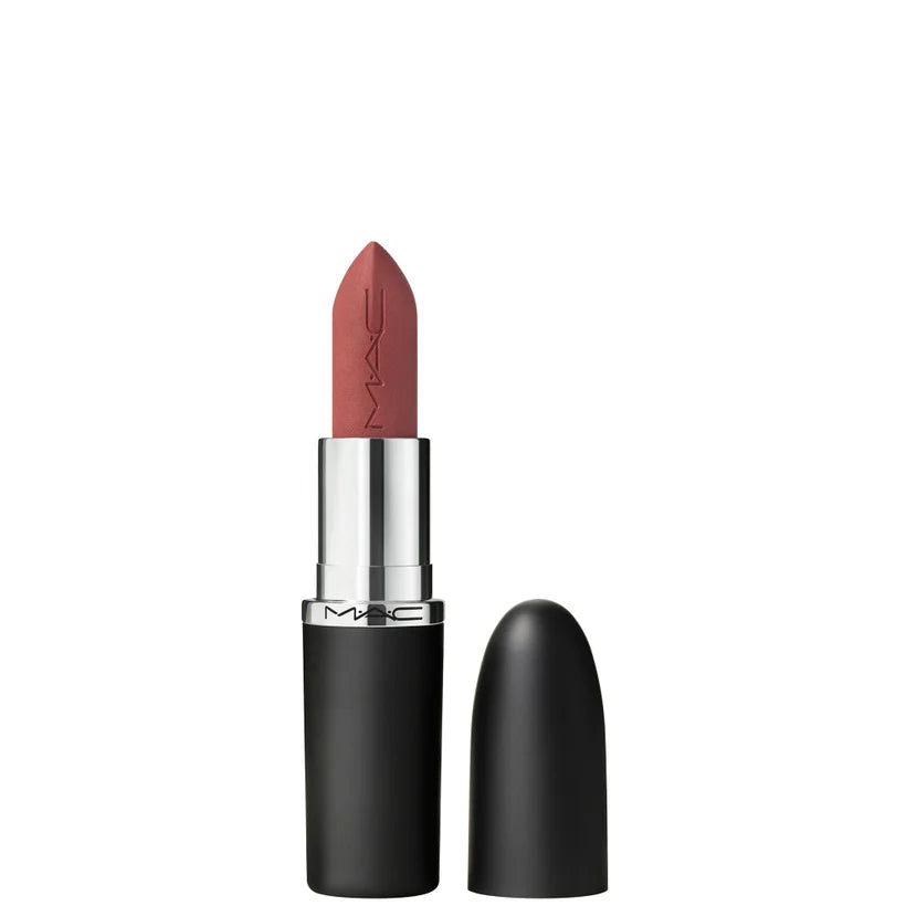 MAC Macximal Silky Matte Lipstick Velvet Teddy classic bullet lipstick in a gunmetal black case