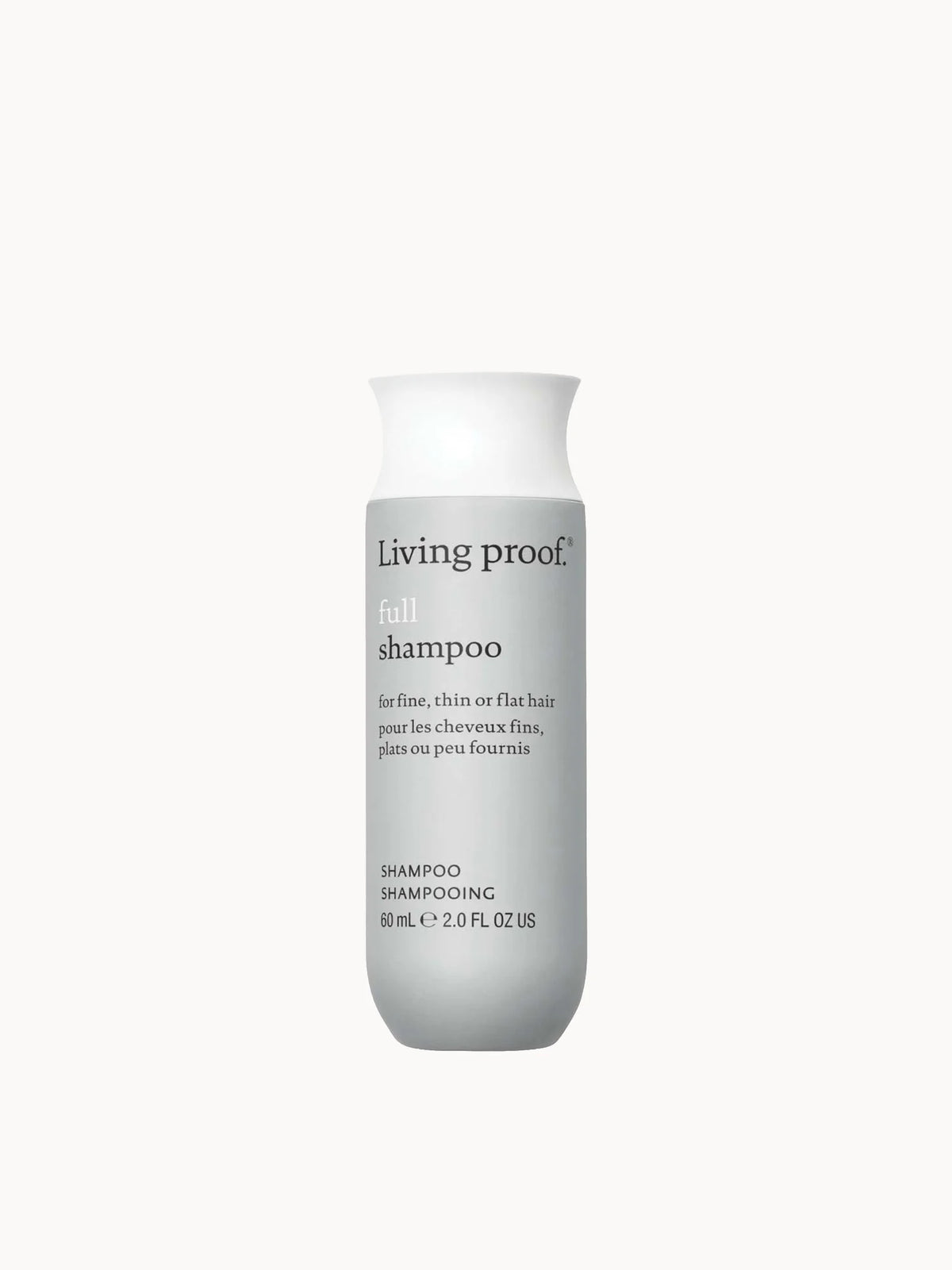 Living Proof Full Shampoo 60ml, white travel-size bottle with black pump