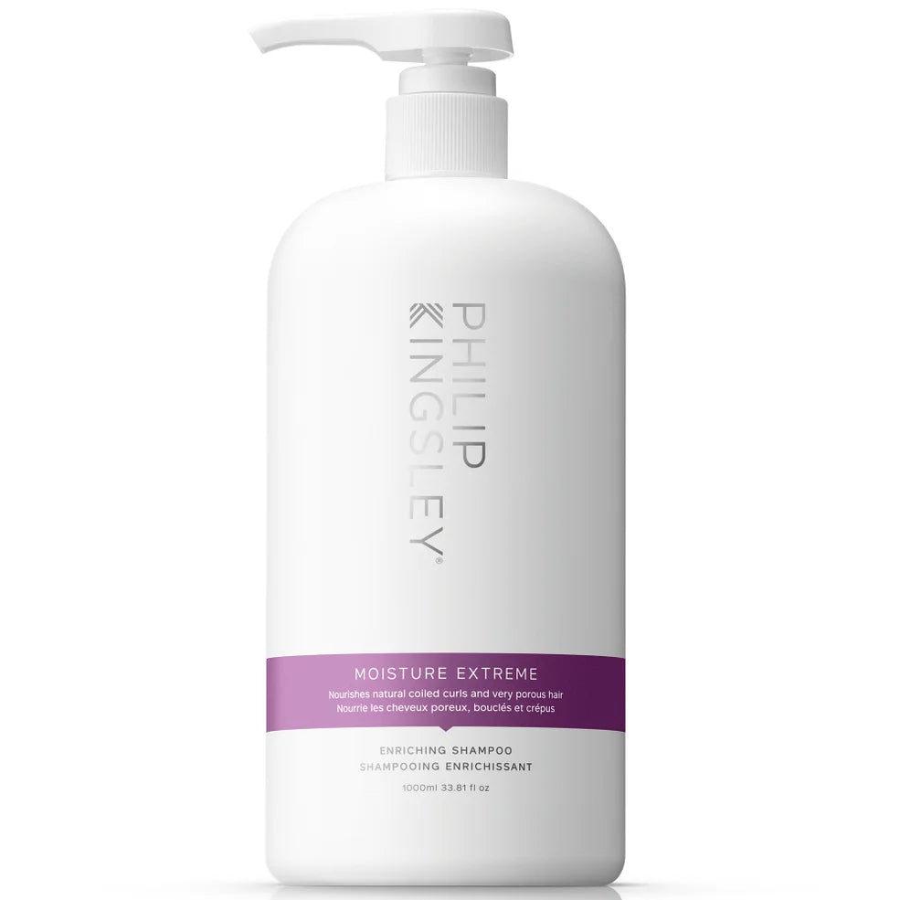 Philip Kingsley Moisture Extreme Shampoo 1000 ml – a large, hydrating shampoo bottle with purple label, designed to deeply moisturize and restore softness to dry, curly, or coily hair.