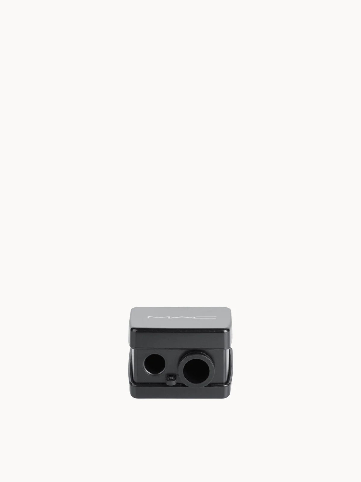 MAC Universal Pencil Sharpener - Black, black plastic dual-size pencil sharpener with shavings container