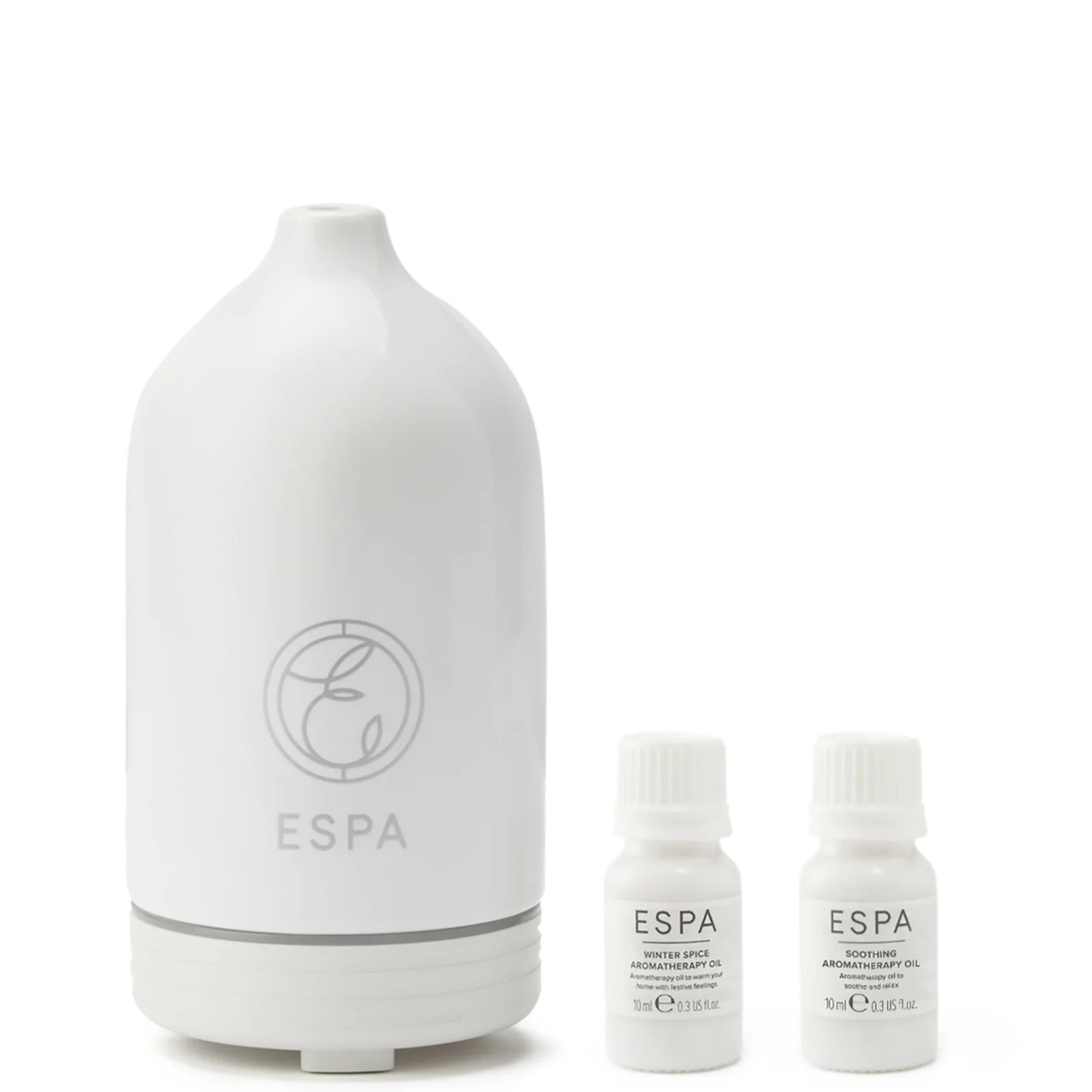 ESPA Winter Aromatherapy Collection - set of small essential oil bottles in festive box with winter-themed design