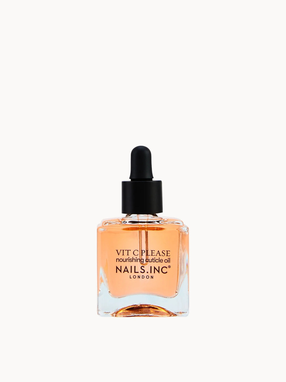 Nails Inc Vit C Please Cuticle Oil 14ml, small round glass bottle with orange dropper cap