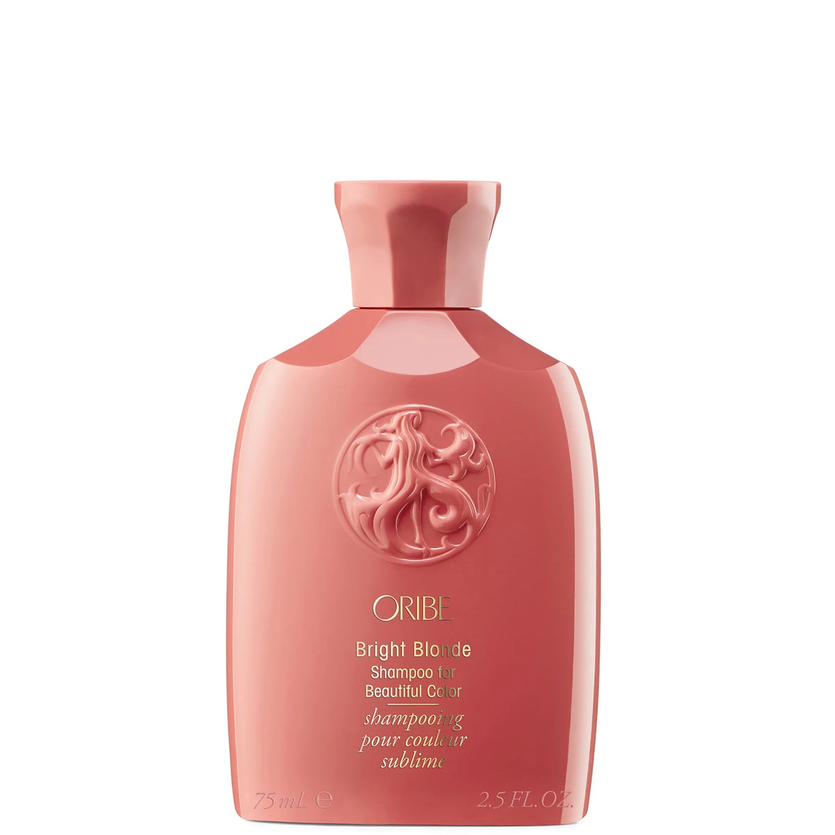 Oribe Bright Blonde Shampoo 250ml, lavender-purple bottle with gold cap and Oribe monogram label