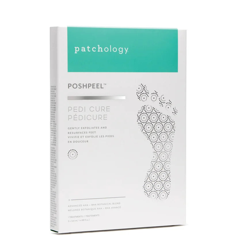 Patchology PoshPeel PediCure 1 Treatment two exfoliating foot booties in a retail box
