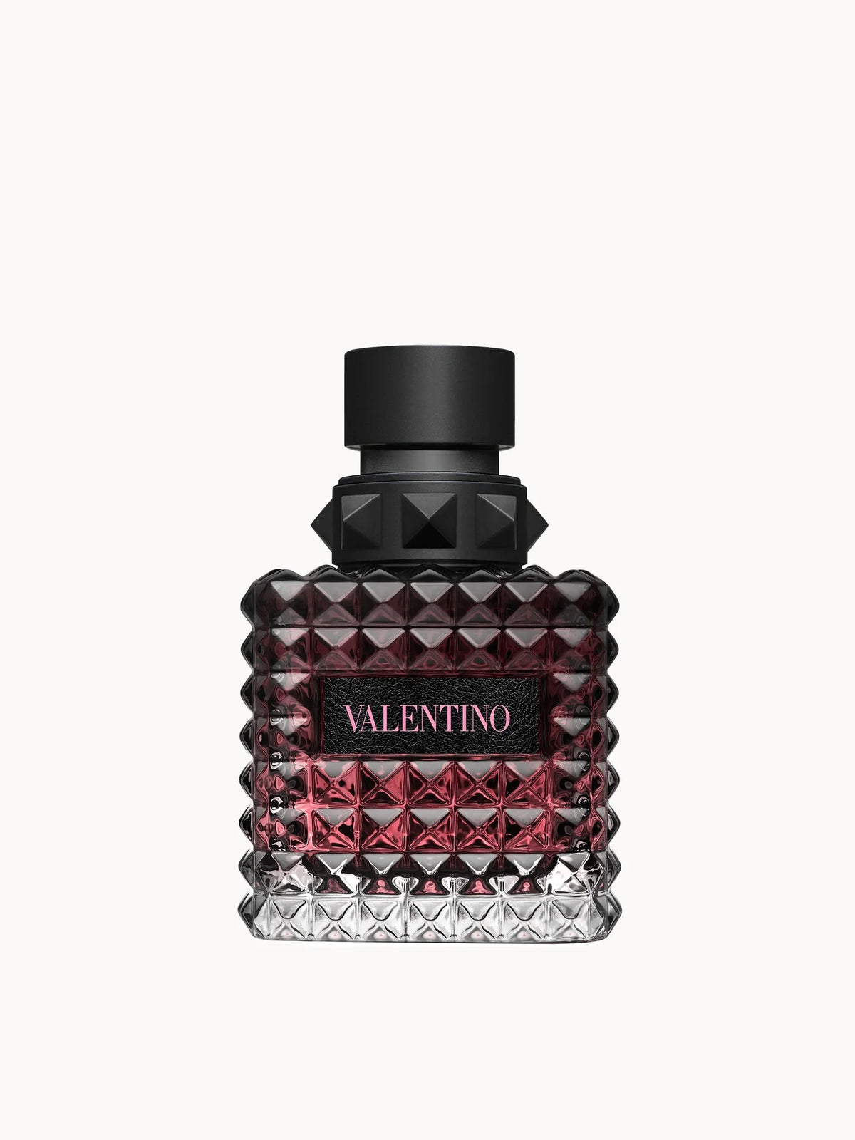 Valentino Born in Roma Donna Intense Eau de Parfum 50ml, pyramid-shaped glass bottle with pink and black rock studs