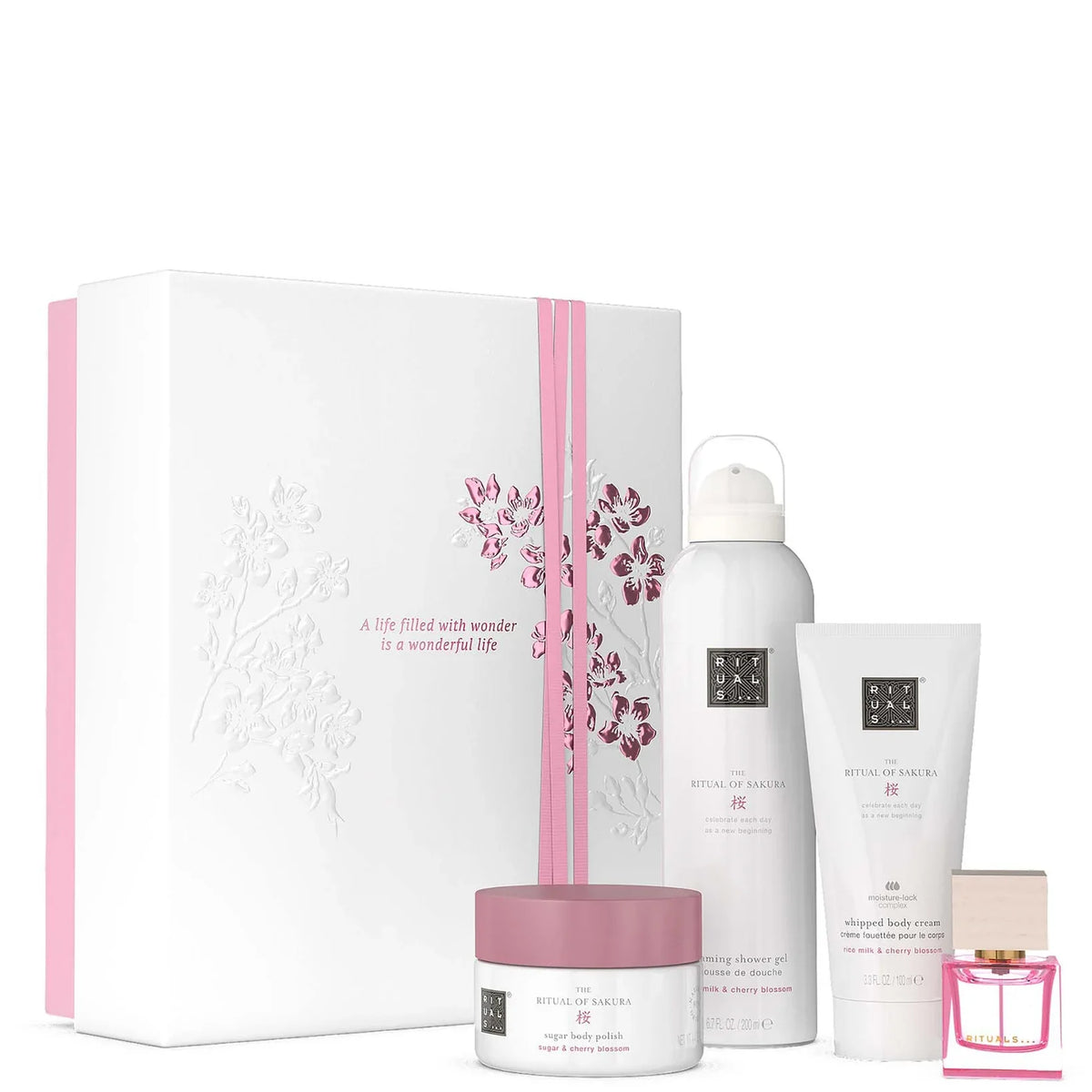 RITUALS The Ritual of Sakura Medium Gift Set, pink floral gift box with pink cherry-blossom-themed jars and bottles