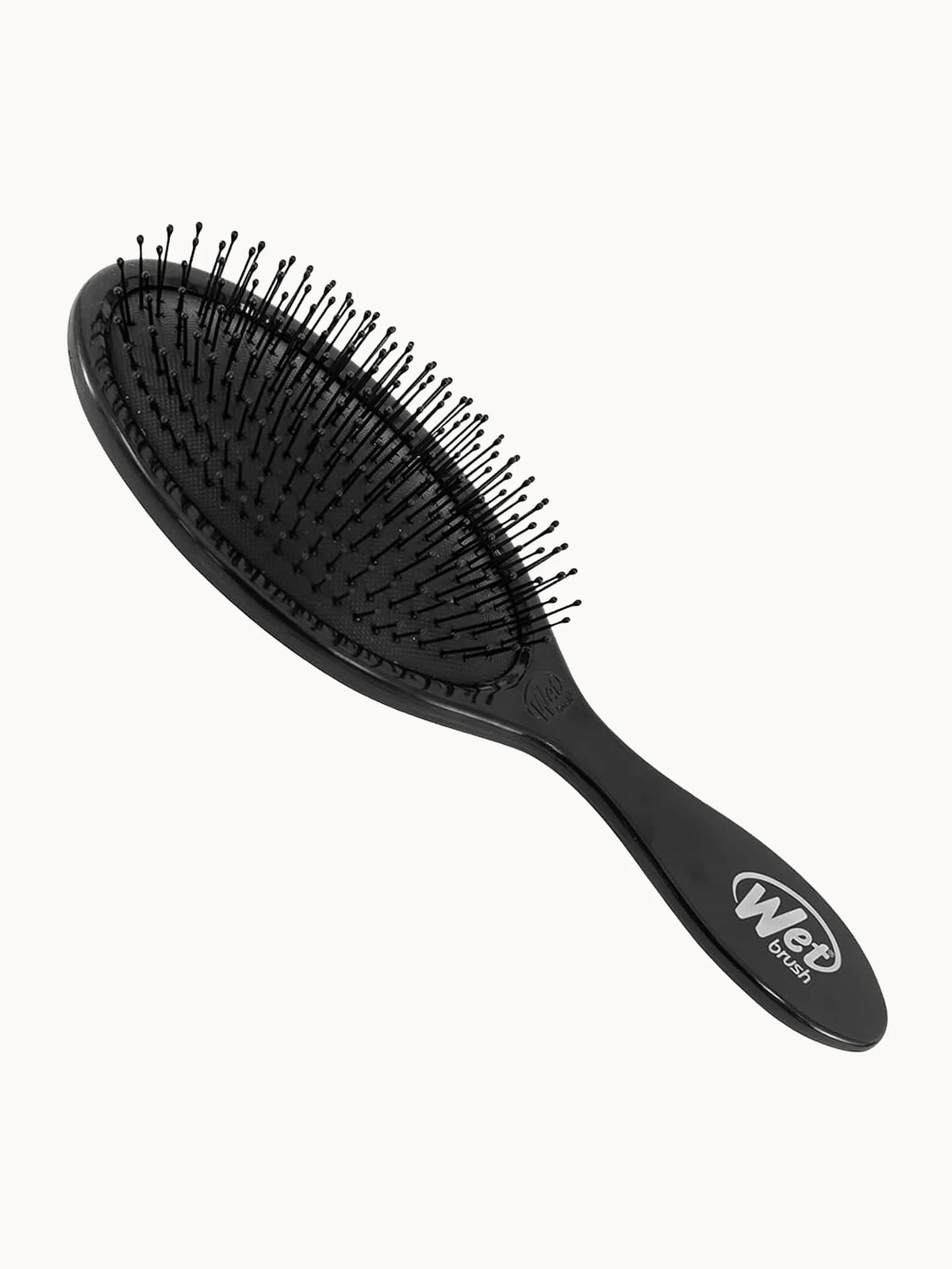 WetBrush Original Detangler Brush - Black, black paddle-style detangling brush with flexible bristles and WetBrush logo