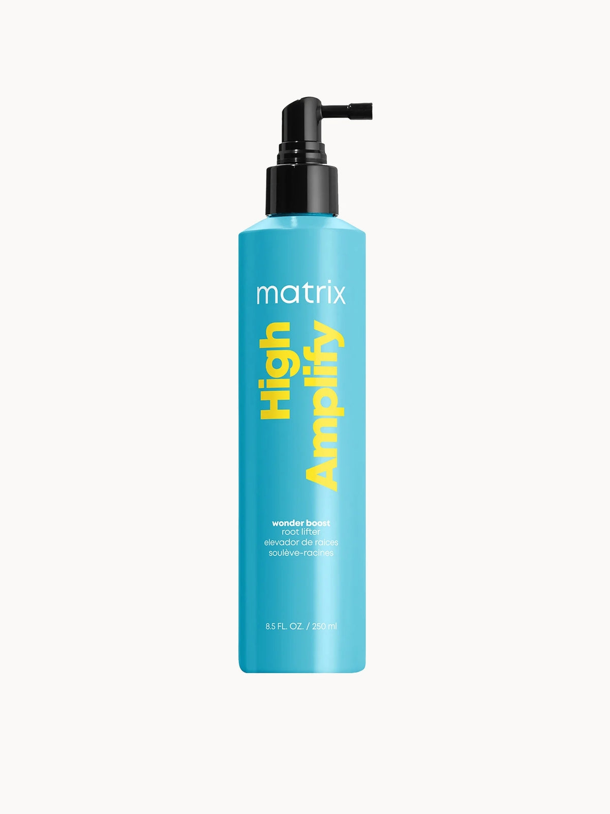 Matrix Total Results Volumising High Amplify Root Lifter Spray for Fine and Flat Hair 250ml, clear bottle with black cap and Matrix Total Results branding