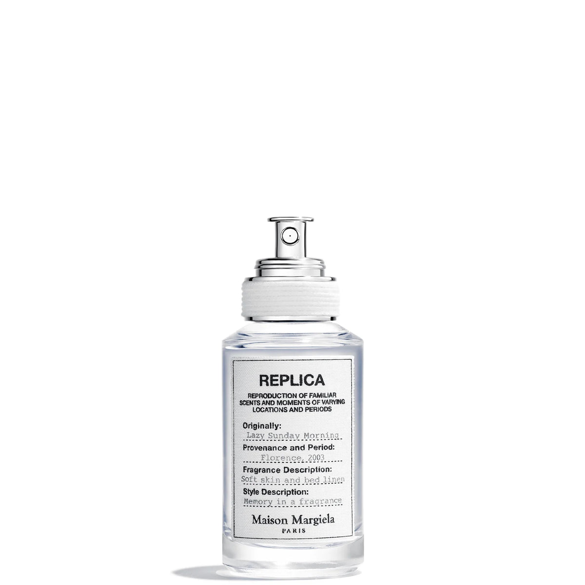 Maison Margiela Replica Lazy Sunday Morning Eau de Toilette - 30ml, clear glass bottle with a cotton-style tag label