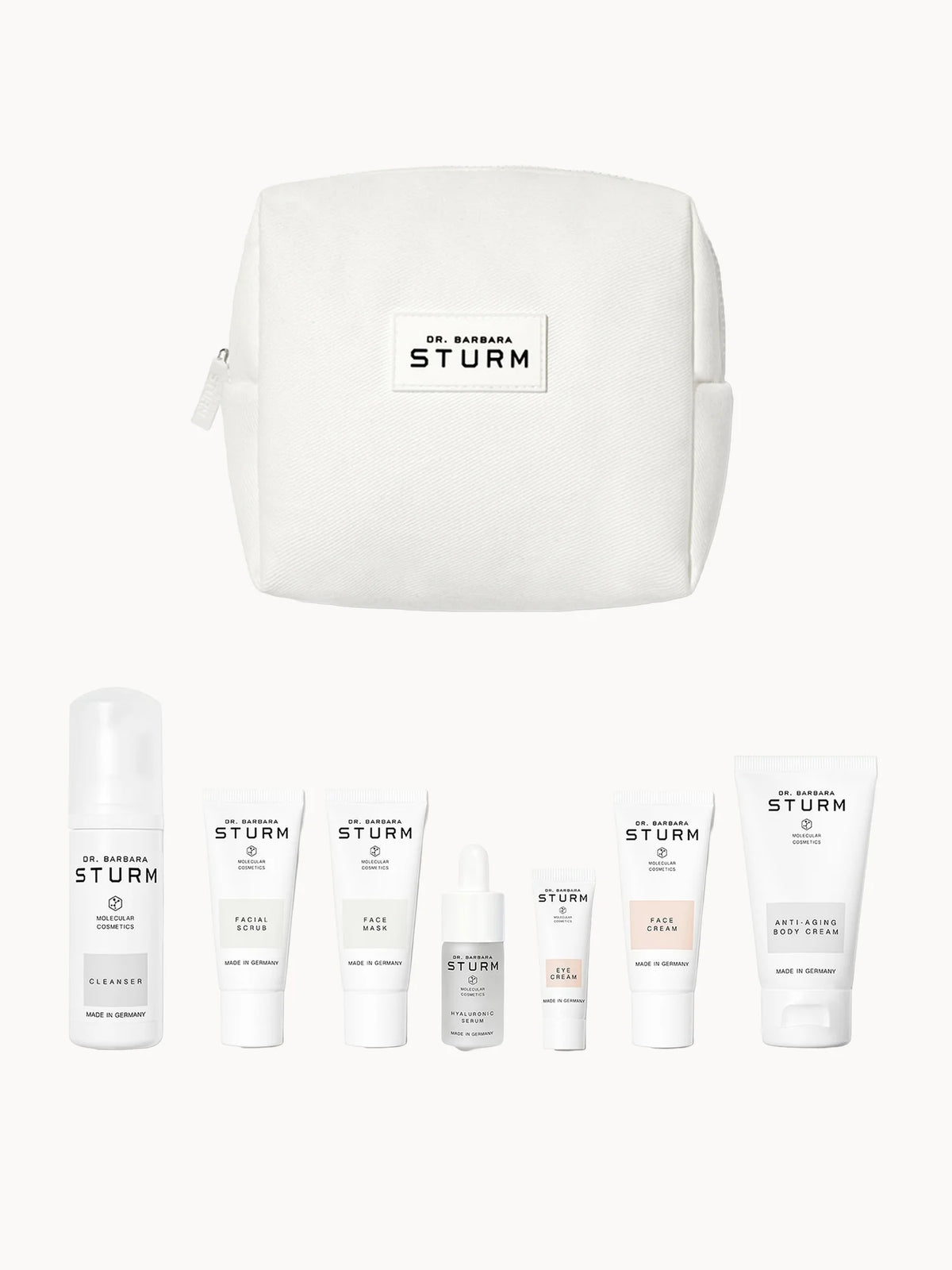 Dr. Barbara Sturm Discovery Travel Size Kit, minimalist black box with mini skincare bottles and Dr. Barbara Sturm branding