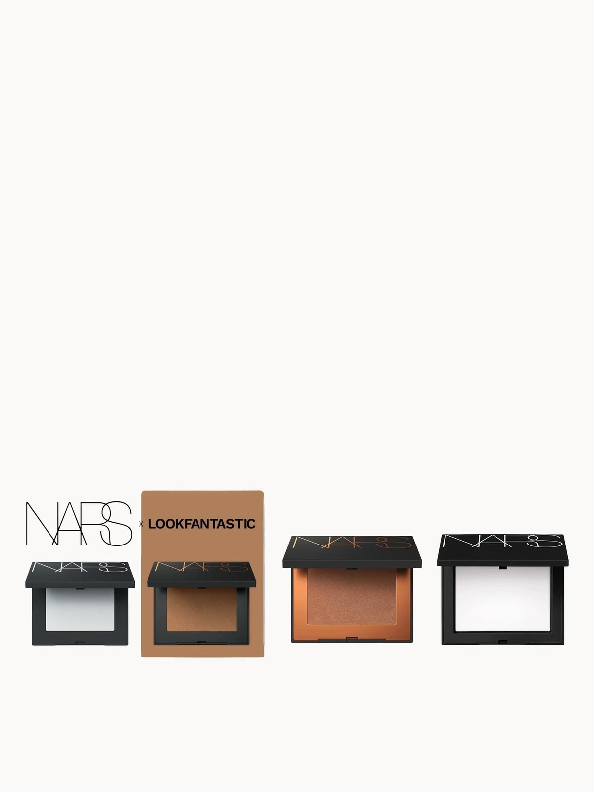 NARS Exclusive Cheek Duo, black compact with mirror and white NARS logo, blush and bronzer powder pans side by side