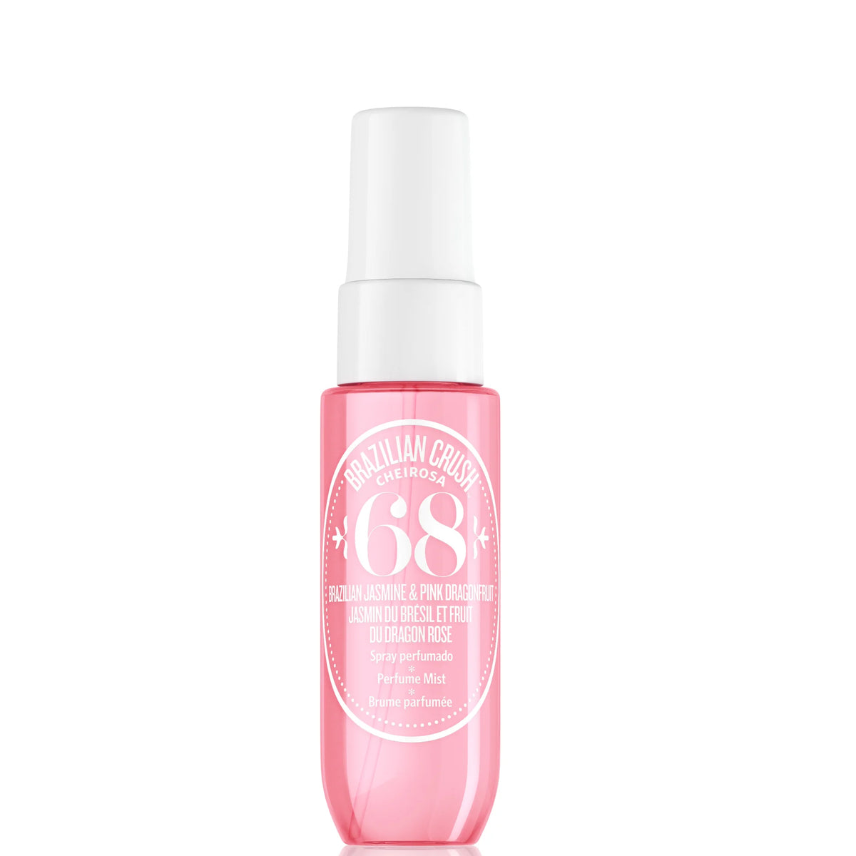 Sol de Janeiro Cheirosa 68 Body Mist Spray 30ml, clear glass spray bottle with gold cap and colourful Sol de Janeiro label