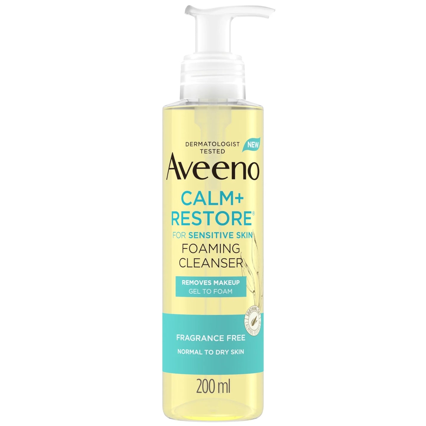 Aveeno Face Calm & Restore Foaming Cleanser 200ml – gel-to-foam sensitive skin face wash with oat extract, feverfew and hyaluronic acid.