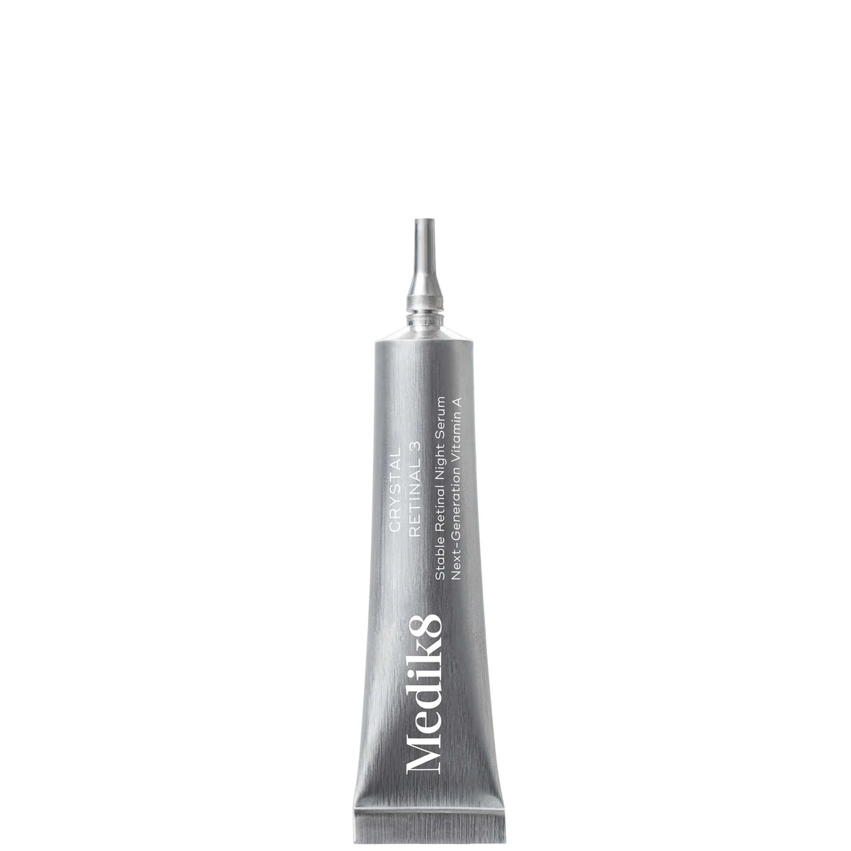 Medik8 Deluxe Sample Crystal Retinal 3 4ml, small glass dropper vial with black cap and Medik8 minimalist label