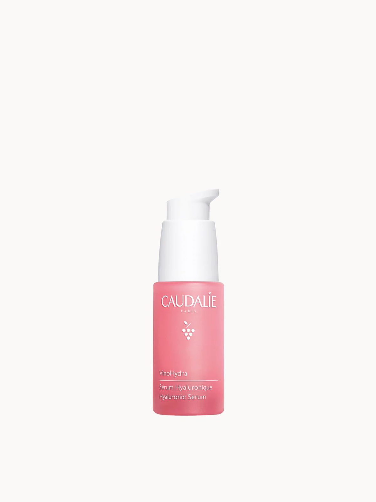 Caudalie Vinohydra S.O.S Hyaluronic Serum 30ml, frosted glass bottle with black pump and blue grape branding
