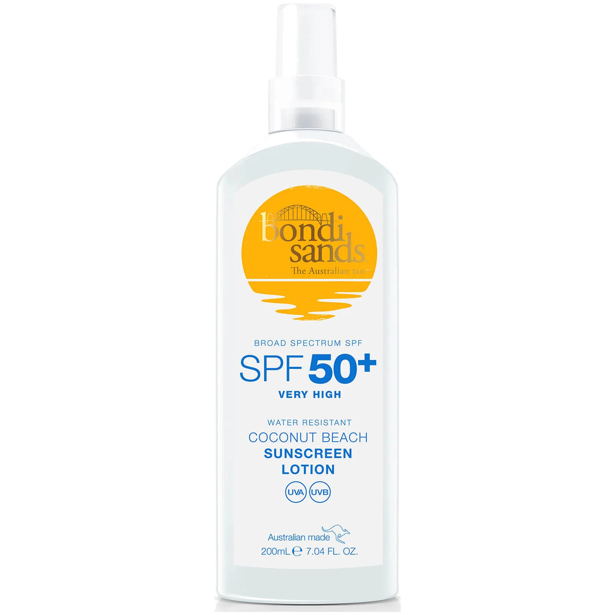 Bondi Sands Sunscreen SPF50+ Lotion 200ml, white and pink squeeze bottle