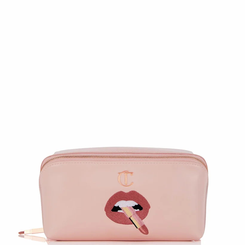 Charlotte Tilbury Pillow Talk Makeup Bag soft pink cosmetic bag with zip closure and Charlotte Tilbury branding