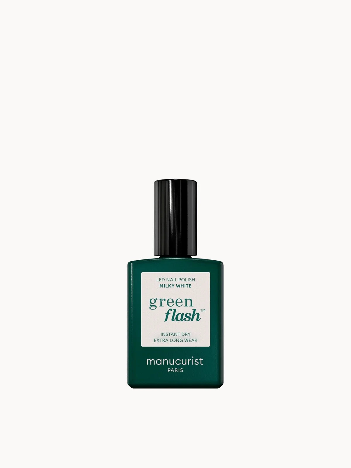 Manucurist Green Flash Polish - Milky White 15ml, glass nail polish bottle with dark green cap and label