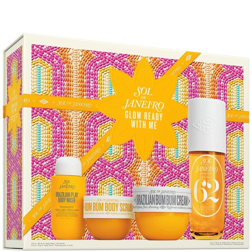 Sol de Janeiro Glow Ready With Me colourful body care gift set in patterned presentation box