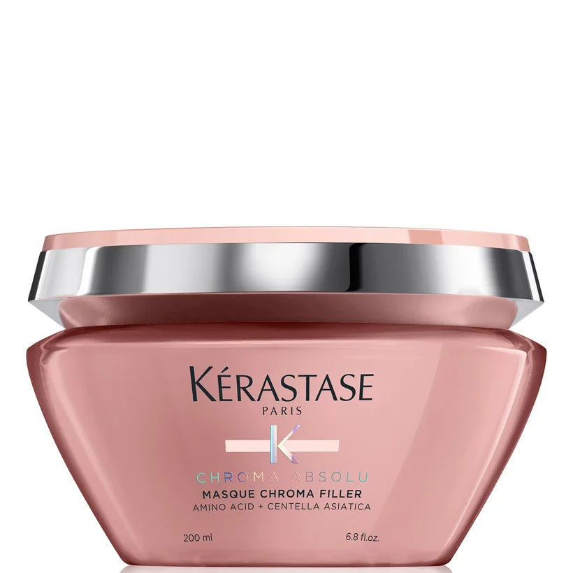 Kérastase Chroma Absolu Masque Chroma Filler 200ml pink jar with matching lid and Kérastase branding