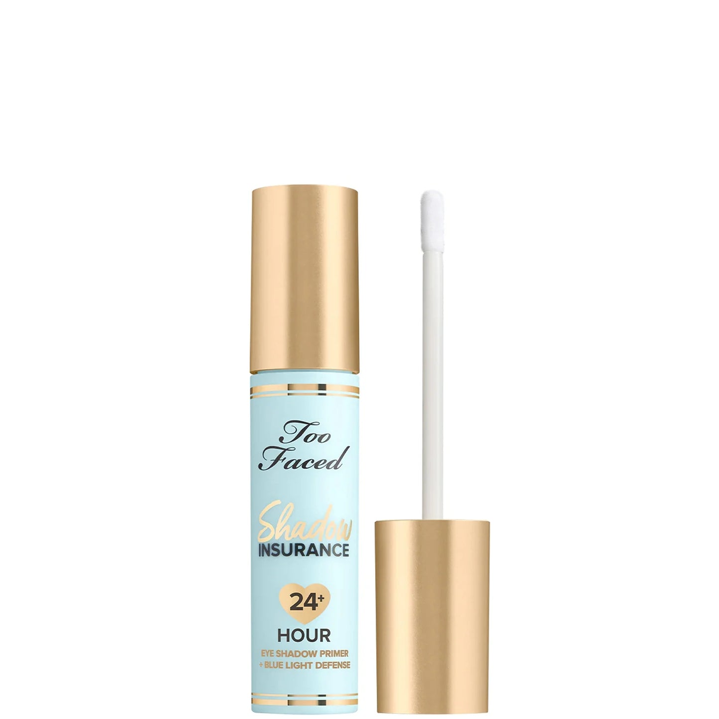 Too Faced Shadow Insurance 24-Hour Eyeshadow Primer 6ml – long-wear eye primer in a slim beige tube with gold cap, designed to enhance eyeshadow color and prevent creasing