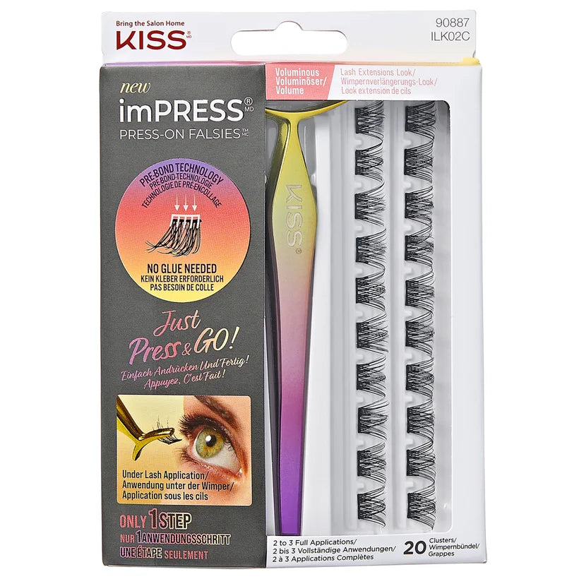 Kiss imPRESS Falsies Press-on False Lash Kit Voluminous false lash kit in clear plastic tray packaging