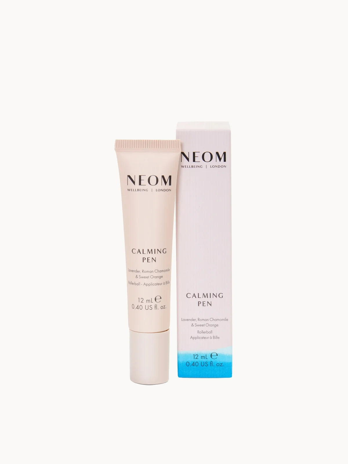 Neom Organics NEOM Wellbeing SOS Calming Pen 12ml, slim pale pink rollerball pen with NEOM branding