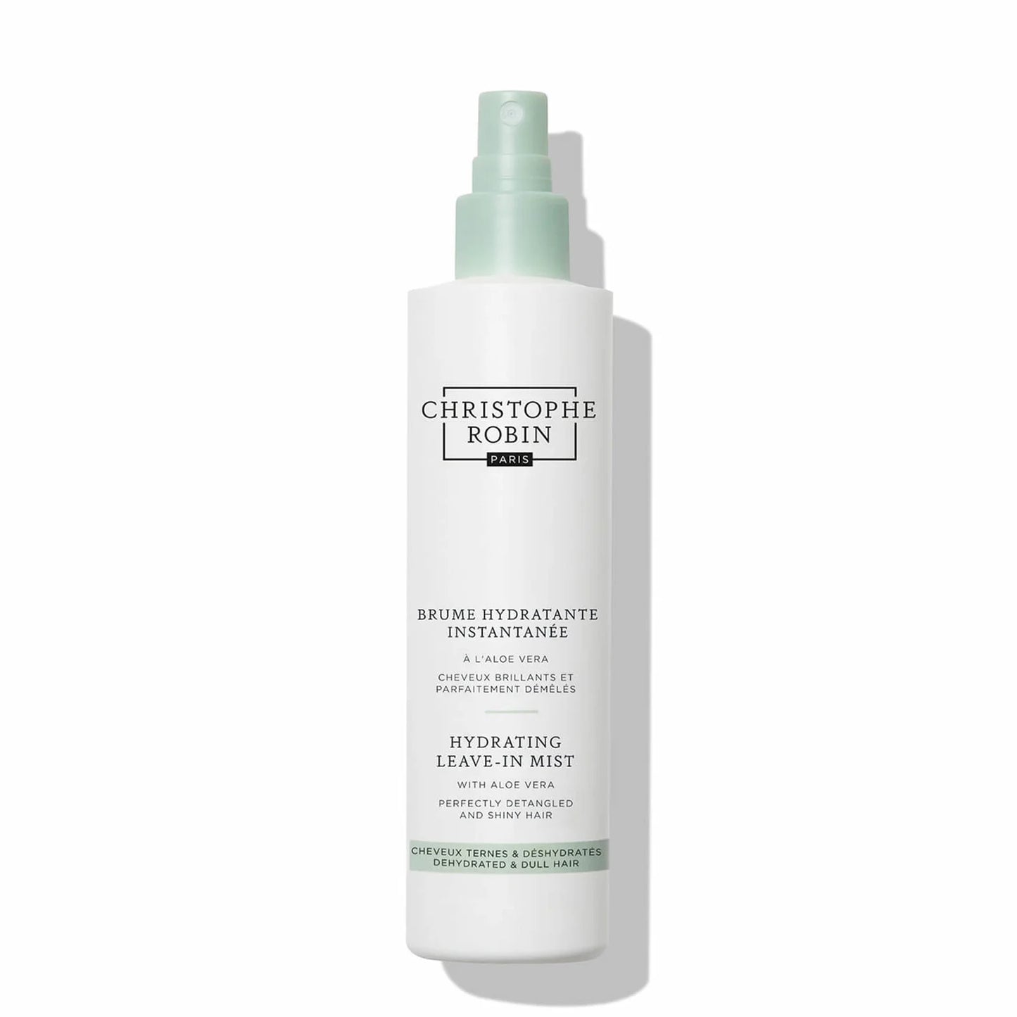 Christophe Robin Hydrating Leave-in Mist with Aloe Vera 150 ml – lightweight leave-in hair mist infused with soothing aloe vera, packaged in a clear spray bottle with minimalist label to refresh and hydrate strands.