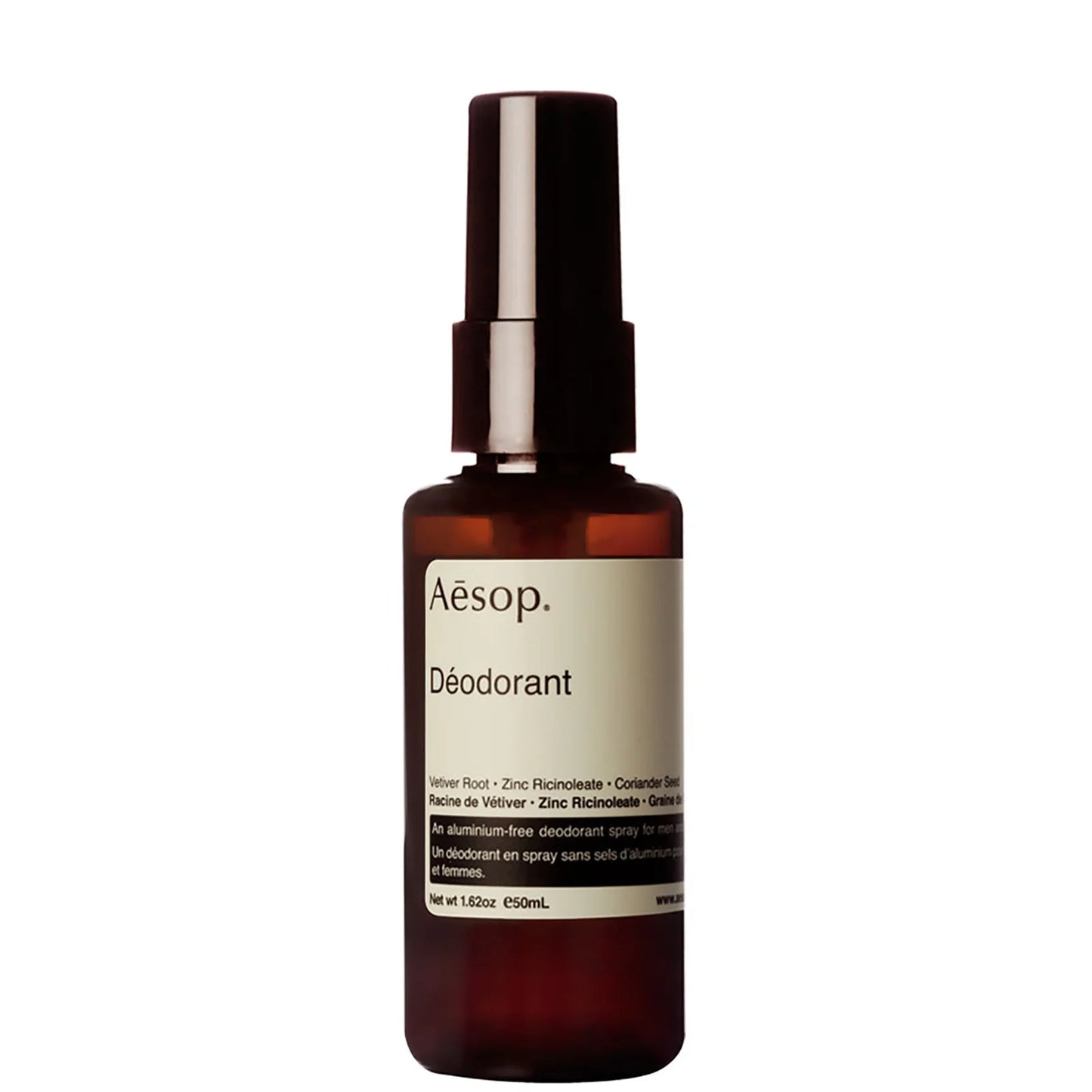 Aesop Deodorant 50ml – natural roll-on deodorant with gentle essential oils in a sleek amber glass bottle, designed for long-lasting freshness and alcohol-free protection