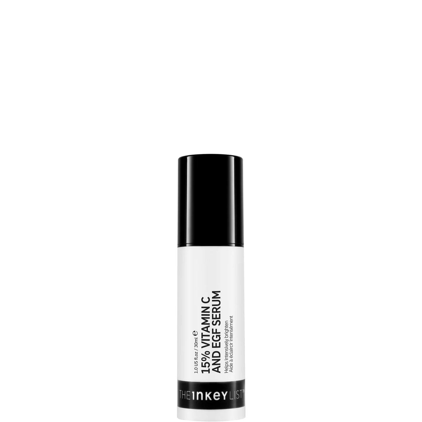 The INKEY List 15% Vitamin C & EGF Serum 30 ml – potent brightening serum with vitamin C and growth factors in a sleek with bottle with black pump