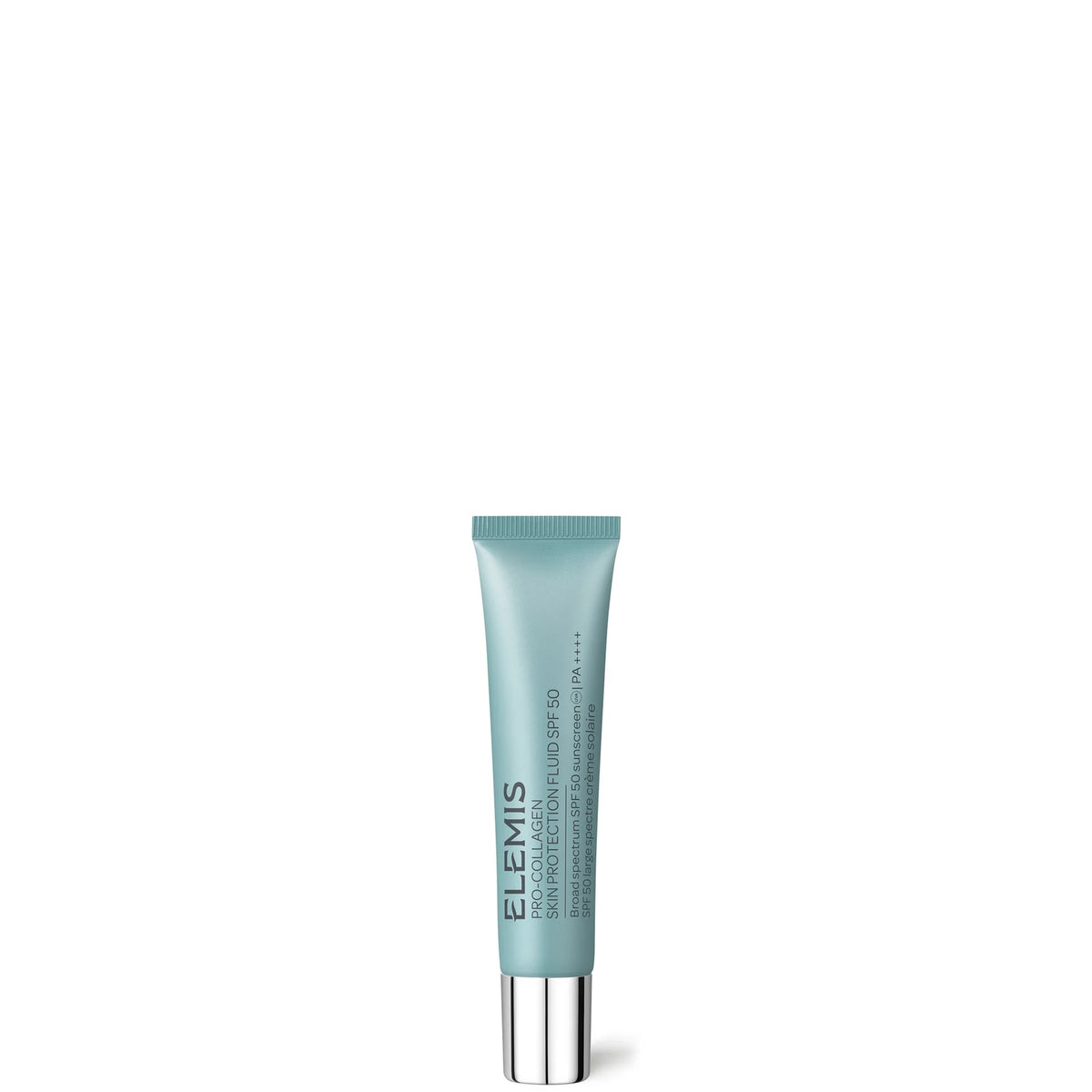 Elemis Pro-Collagen Skin Protection Fluid SPF50 15ml, white pump bottle with grey cap and gold text