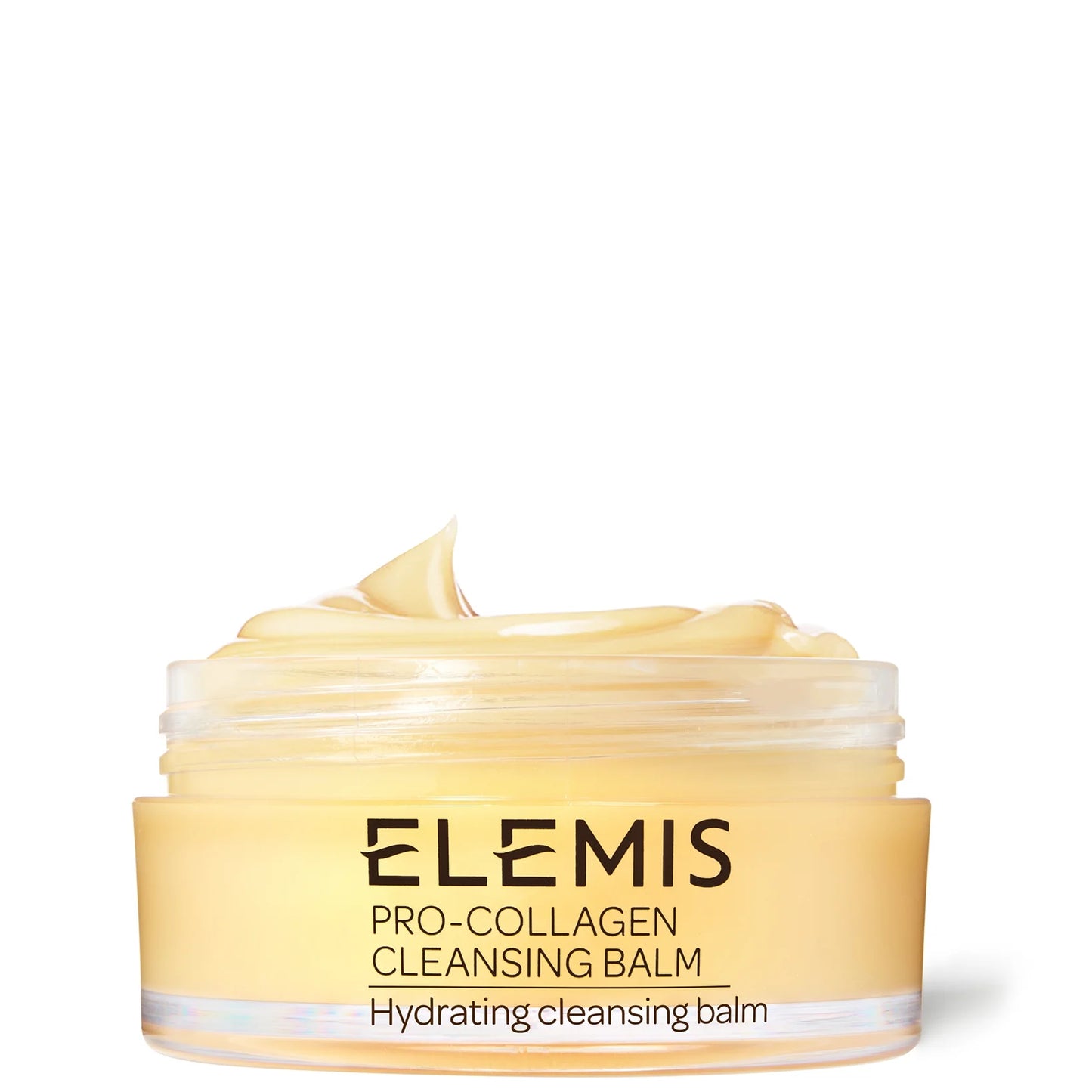 Elemis Pro-Collagen Cleansing Balm in a round jar with shiny lid, logo centred on the front.