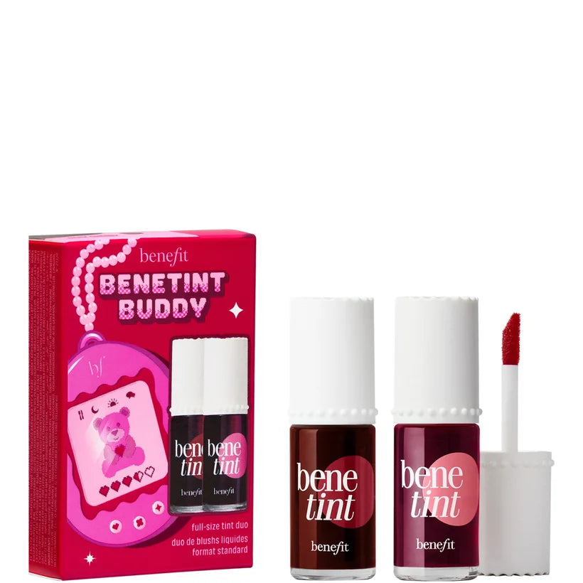 benefit Benetint Buddy Benetint Cheek & Lip Stain Gift Set Duo two mini tint bottles in rose and dark cherry packaged as a gift duo