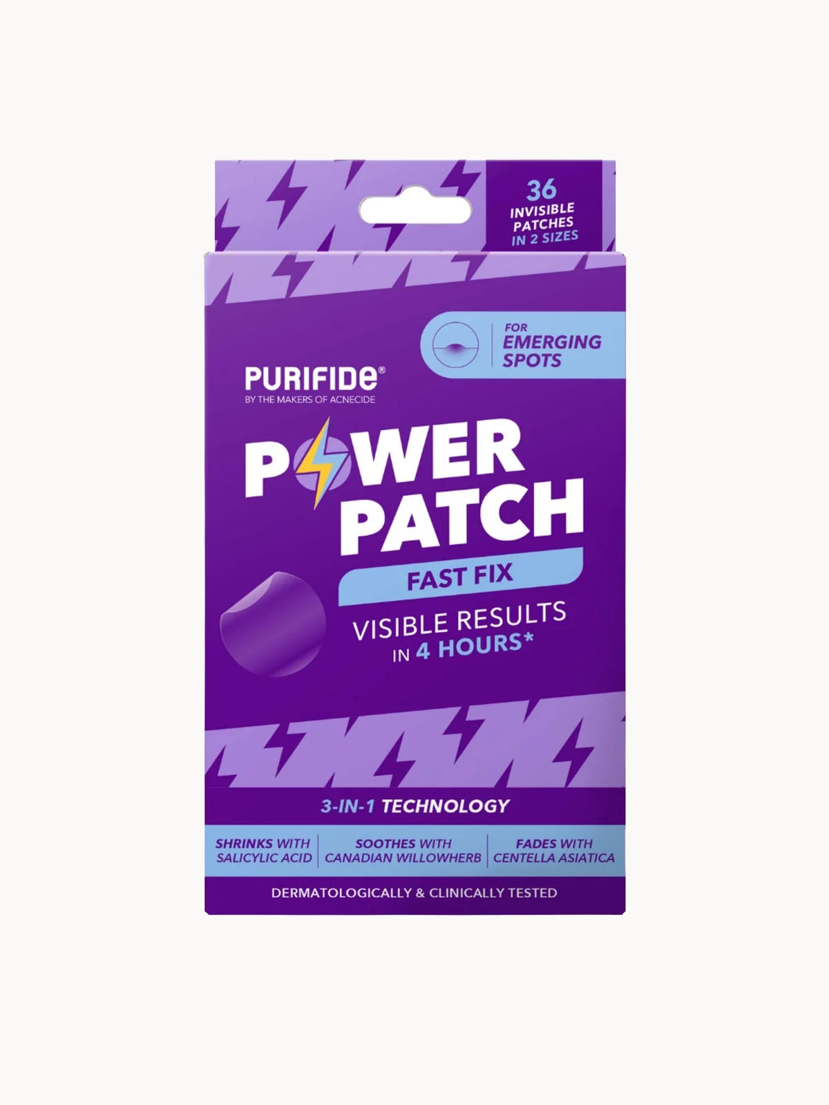 Acnecide PURIFIDE by Acnecide 3 - in - 1 Power Patch Salicylic Acid Spot Patches for Blemish - Prone Skin 36 Spot Stickers, box containing three sachets of spot patches