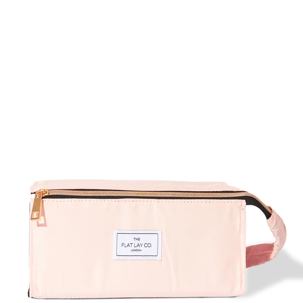 The Flat Lay Co. Open Flat Box Bag in blush pink, cosmetic bag that opens wide for easy access.
