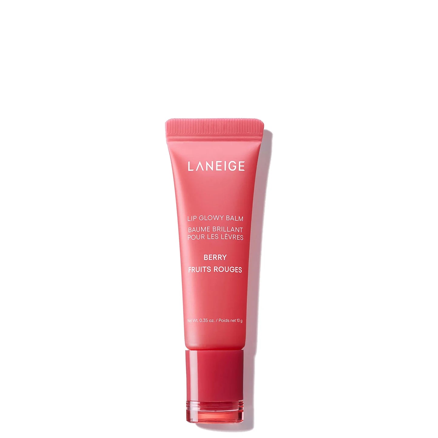 LANEIGE Lip Glowy Balm - Berry 10g – Berry-scented lip balm tube providing glossy moisture and soft pink tint.