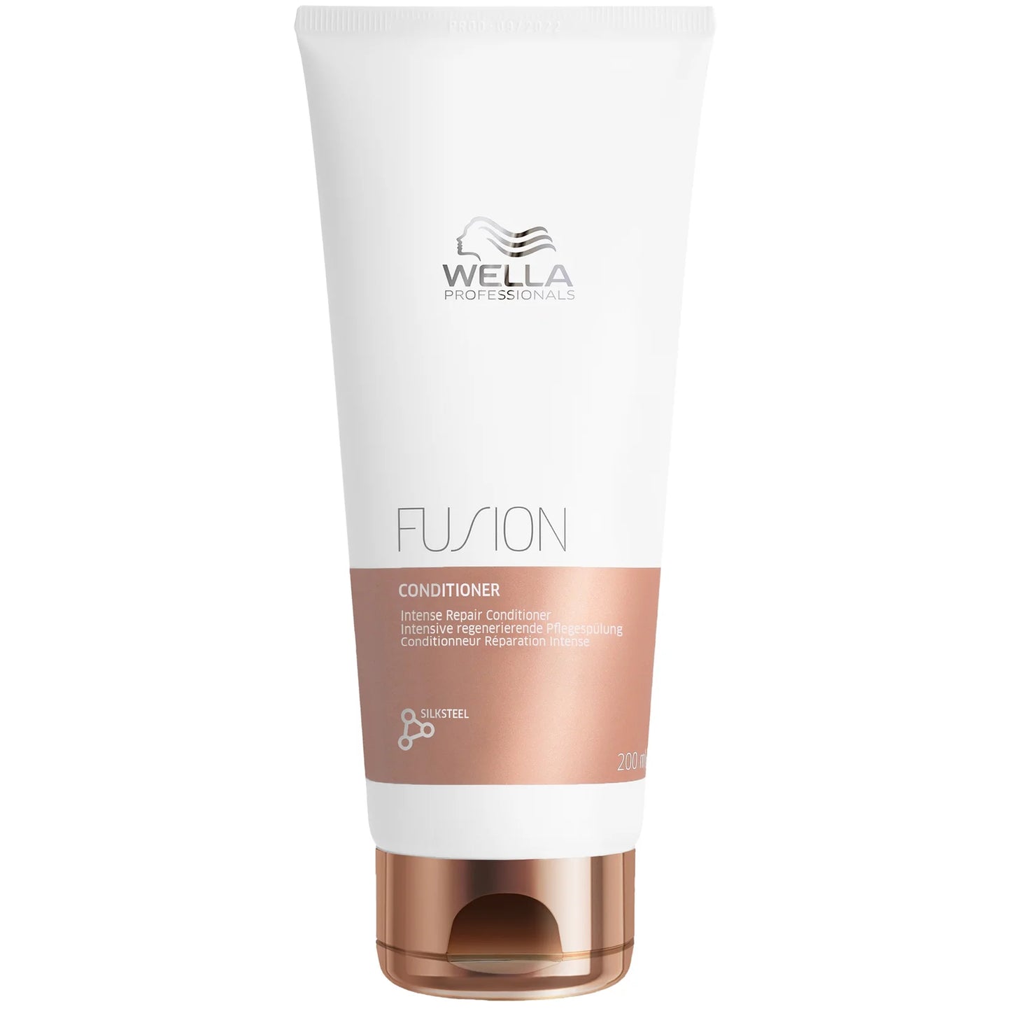 Wella Professionals Fusion Conditioner 200 ml – nutrient-rich conditioner in a sleek white and pink tube with flip-top cap, formulated to repair and fortify damage-prone hair while enhancing strength and shine.
