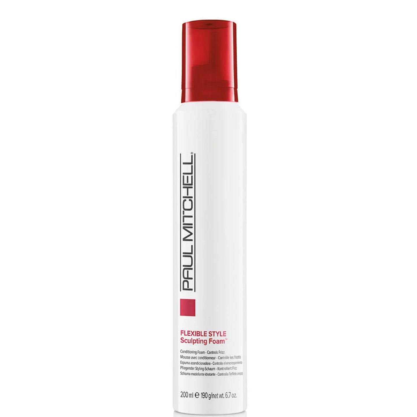 Paul Mitchell Sculpting Foam 200ml, white cylindrical bottle with red label and cap, designed to provide volume, control, and flexible hold for all hair types